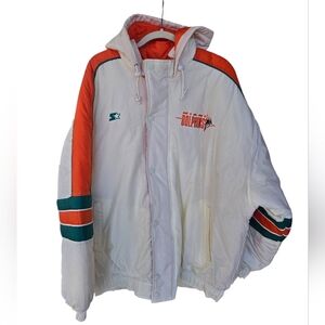 Vintage 90s Miami Dolphins Starter Jacket Puffer Size XXL Rare White Color Way
